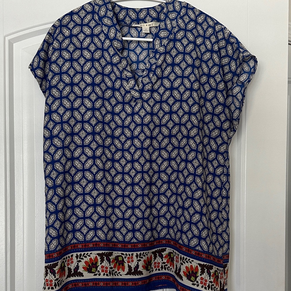 Miami Blue and Red Geometric Floral Blouse